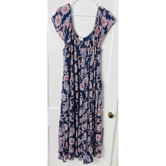Knox Rose Dress XL Maxi Floral Cottagecore Boho Tiered Flowy Lagenlook Thin Knit - Picture 1 of 9